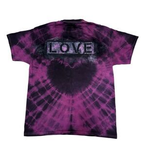 Tie-Dye Pink & Black Heart “Love” Stenciled Unisex T-Shirt L (1/2)